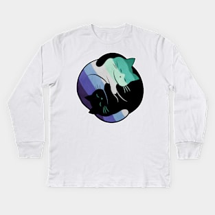 Gay Man Pride Yin Yang Cat Kids Long Sleeve T-Shirt